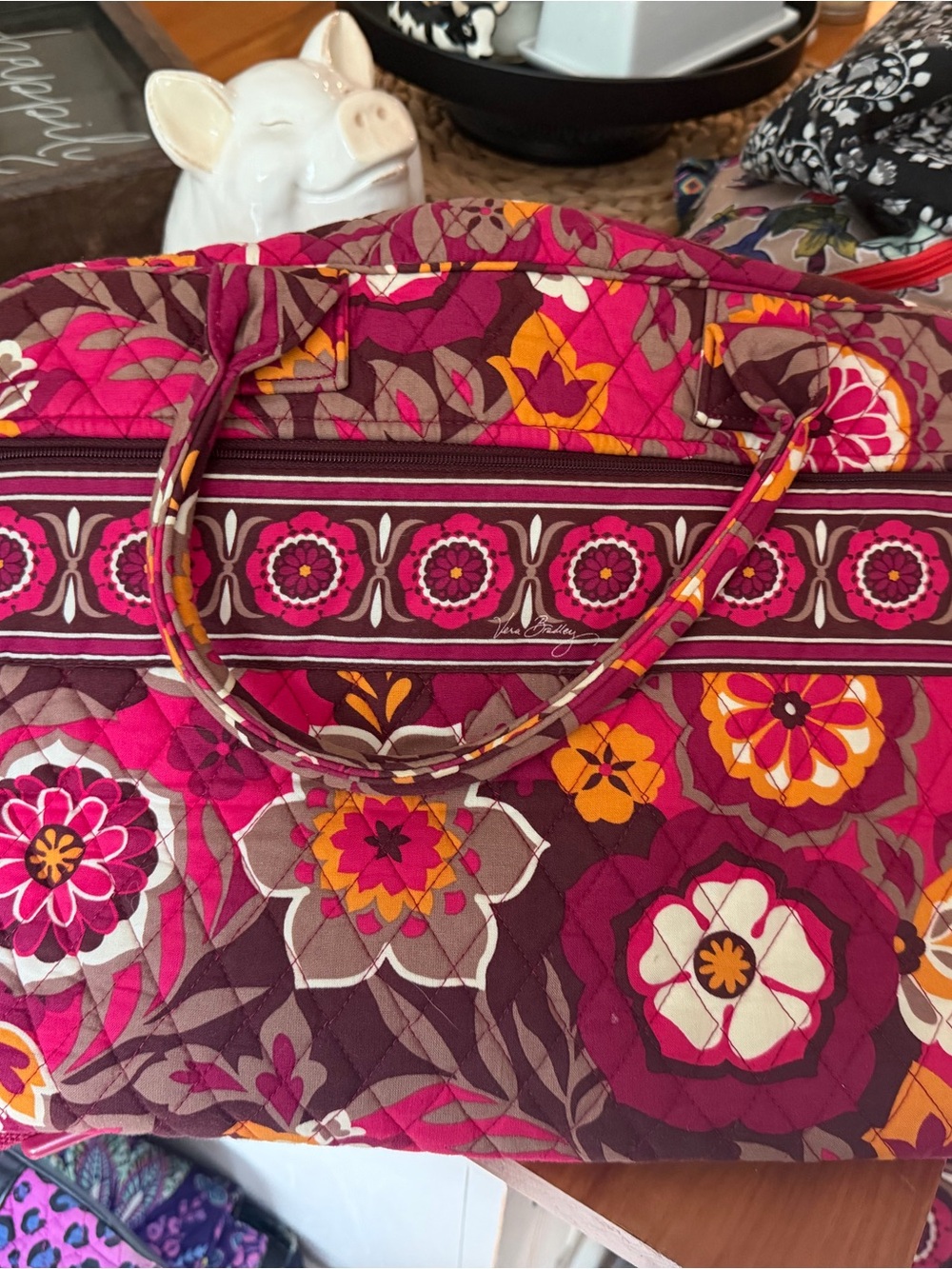 Vera Bradley Magenta Floral Quilted Travel Tote